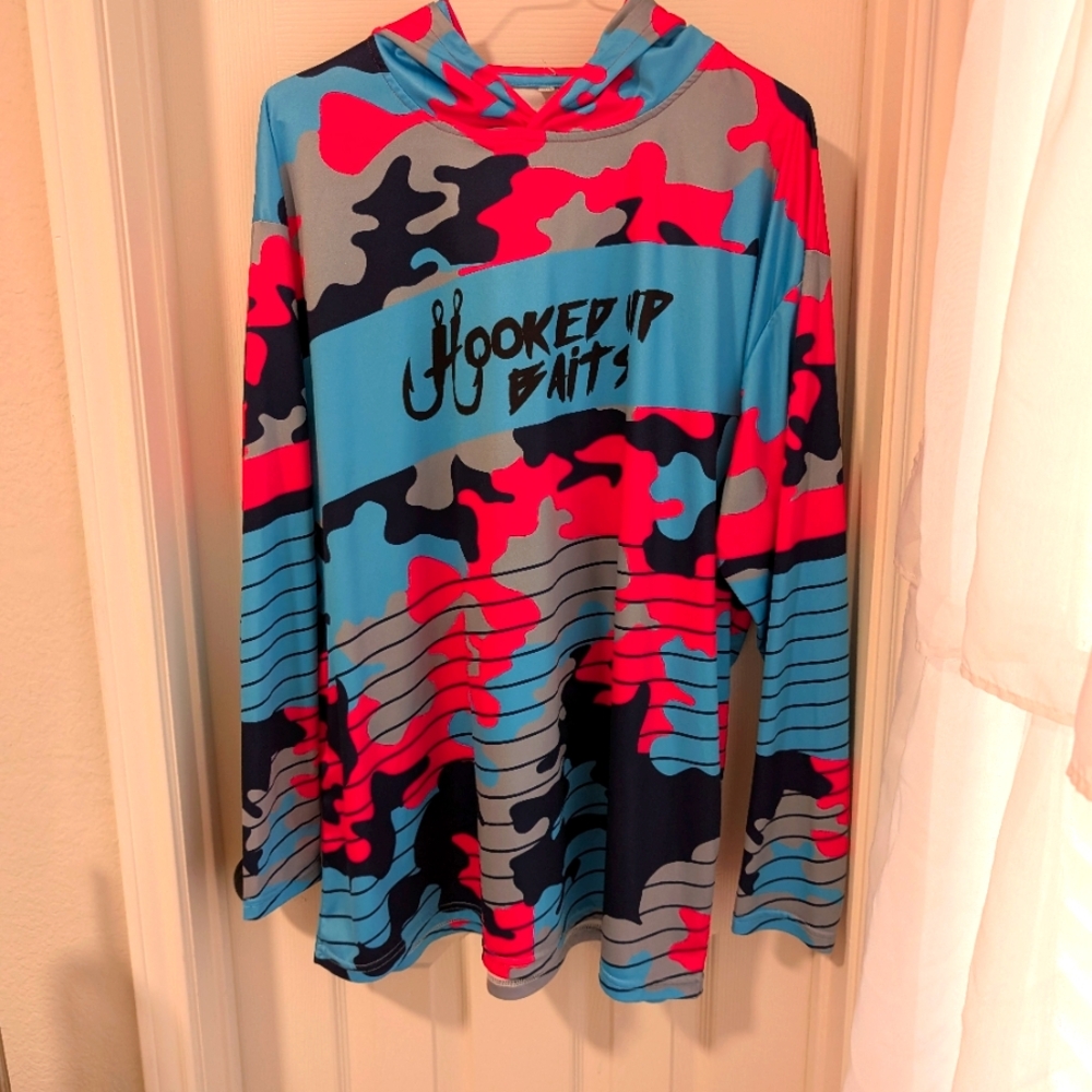 3/$10 Hooked Up Baits Blue/Pink Camo Hooded Long Sleeve